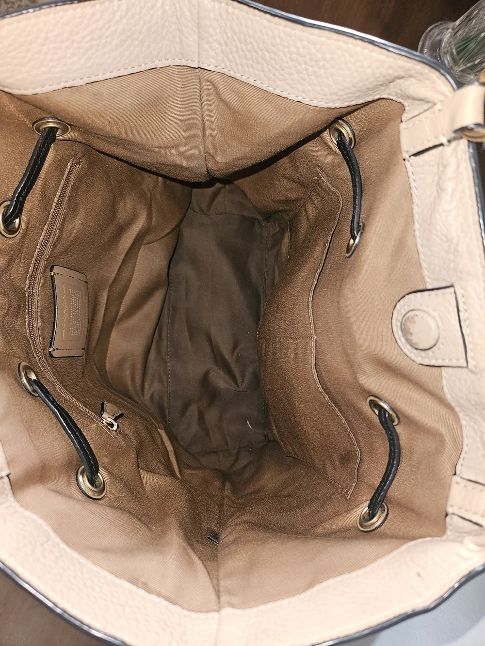 Women's Beige Tote Bag with Black Straps